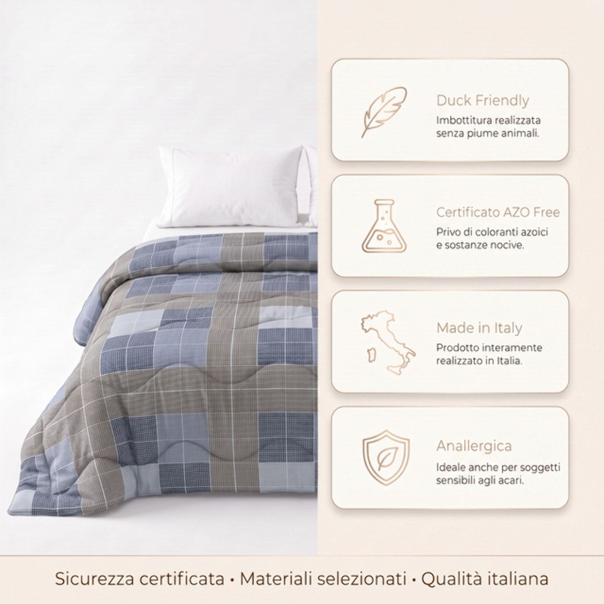 Trapunta Invernale in Microfibra Mano Pesca, Imbottitura 270 g/m², Anallergica, Duck Friendly, AZO FREE, Made in Italy con Fantasie Moderne