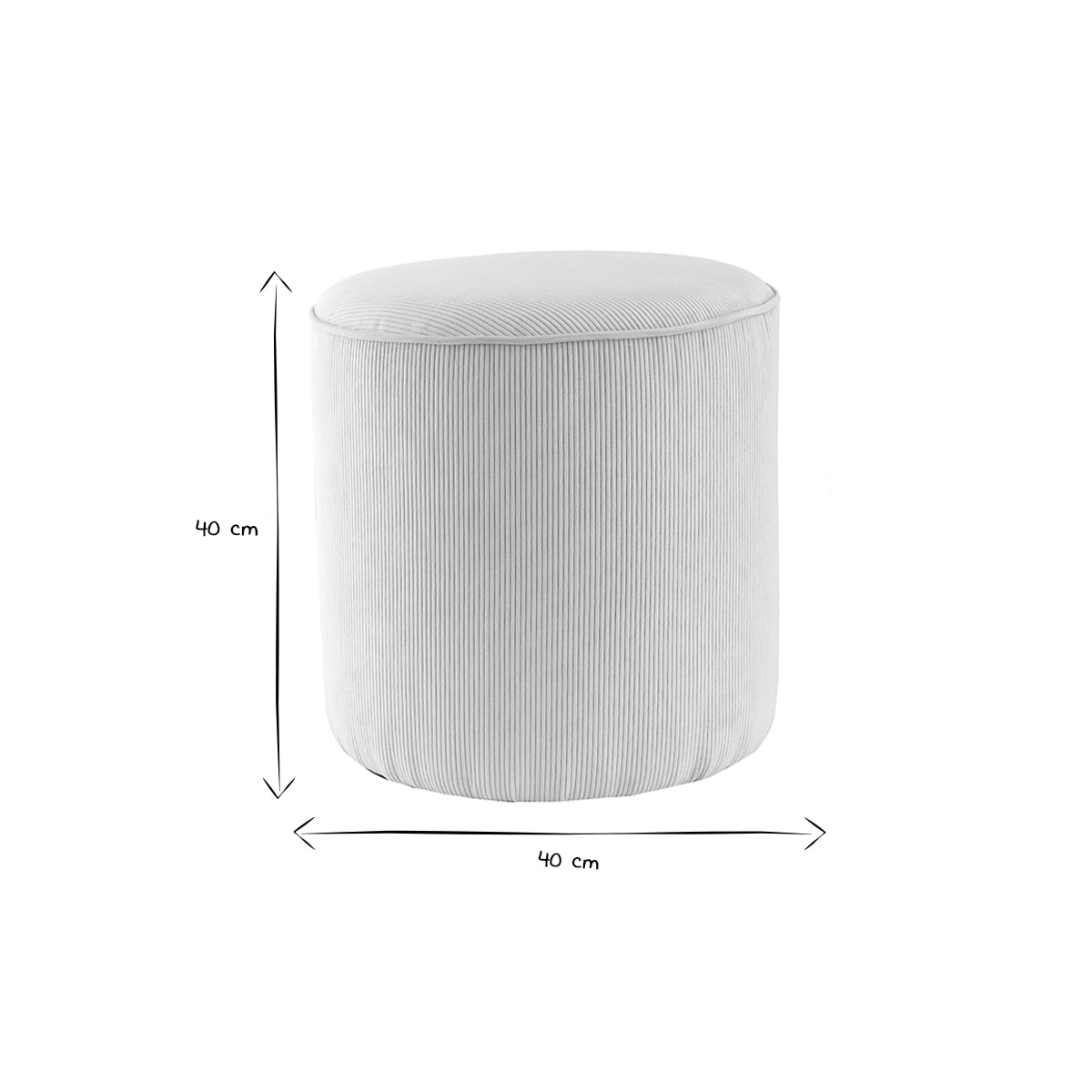 Pouf rond en tissu velours côtelé écru D40 cm LOUIS