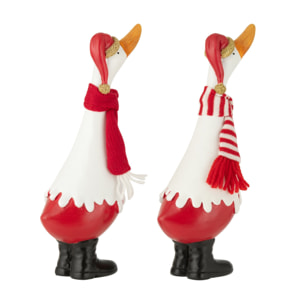J-Line figurine Canard Hiver - polyrésine - blanc/rouge - large - 2 pièces