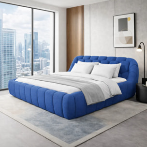 Lit coffre Bubble avec tête de lit en tissu 3D bleu nuit