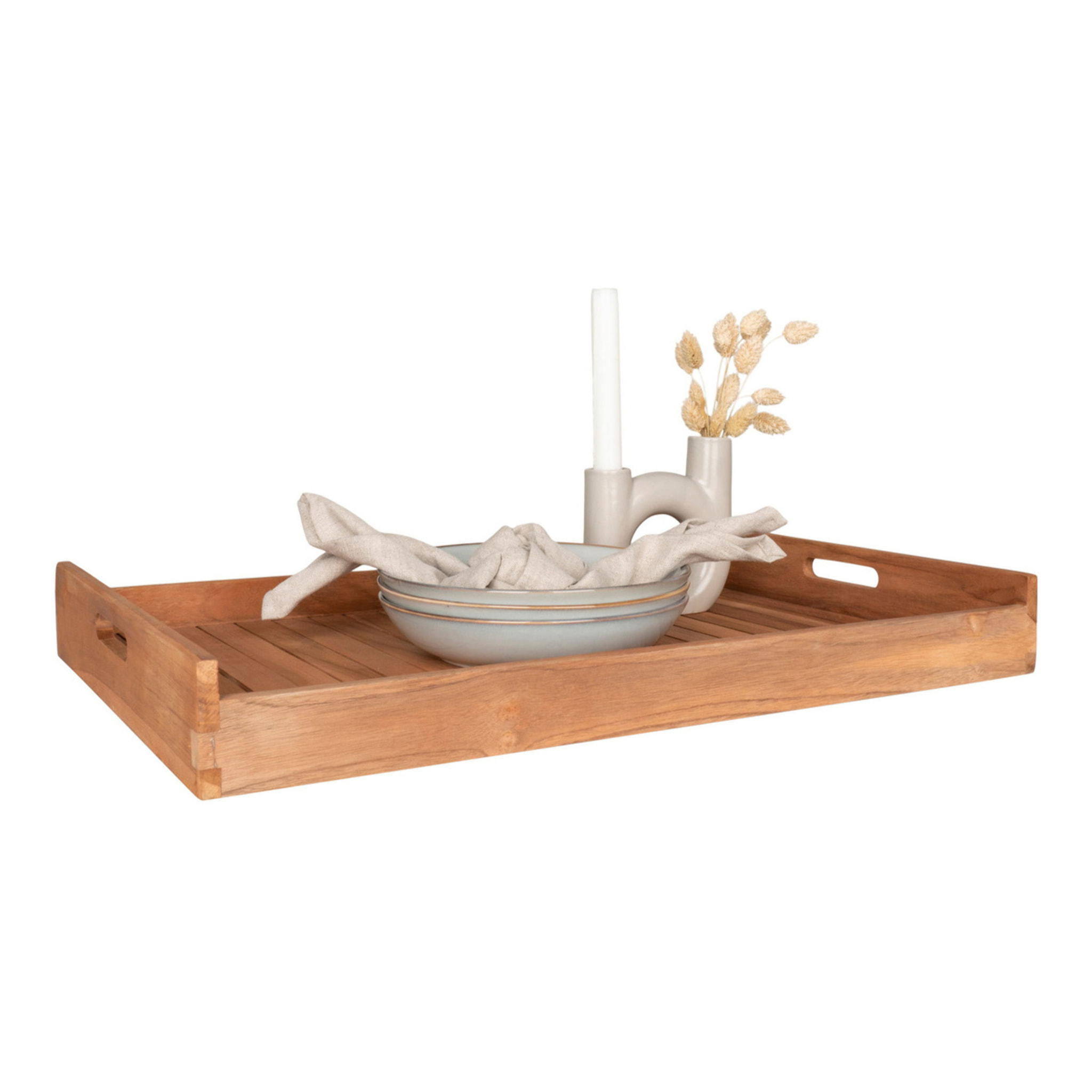 Vassoio in teak naturale Faro — 58x38 cm con manici integrati