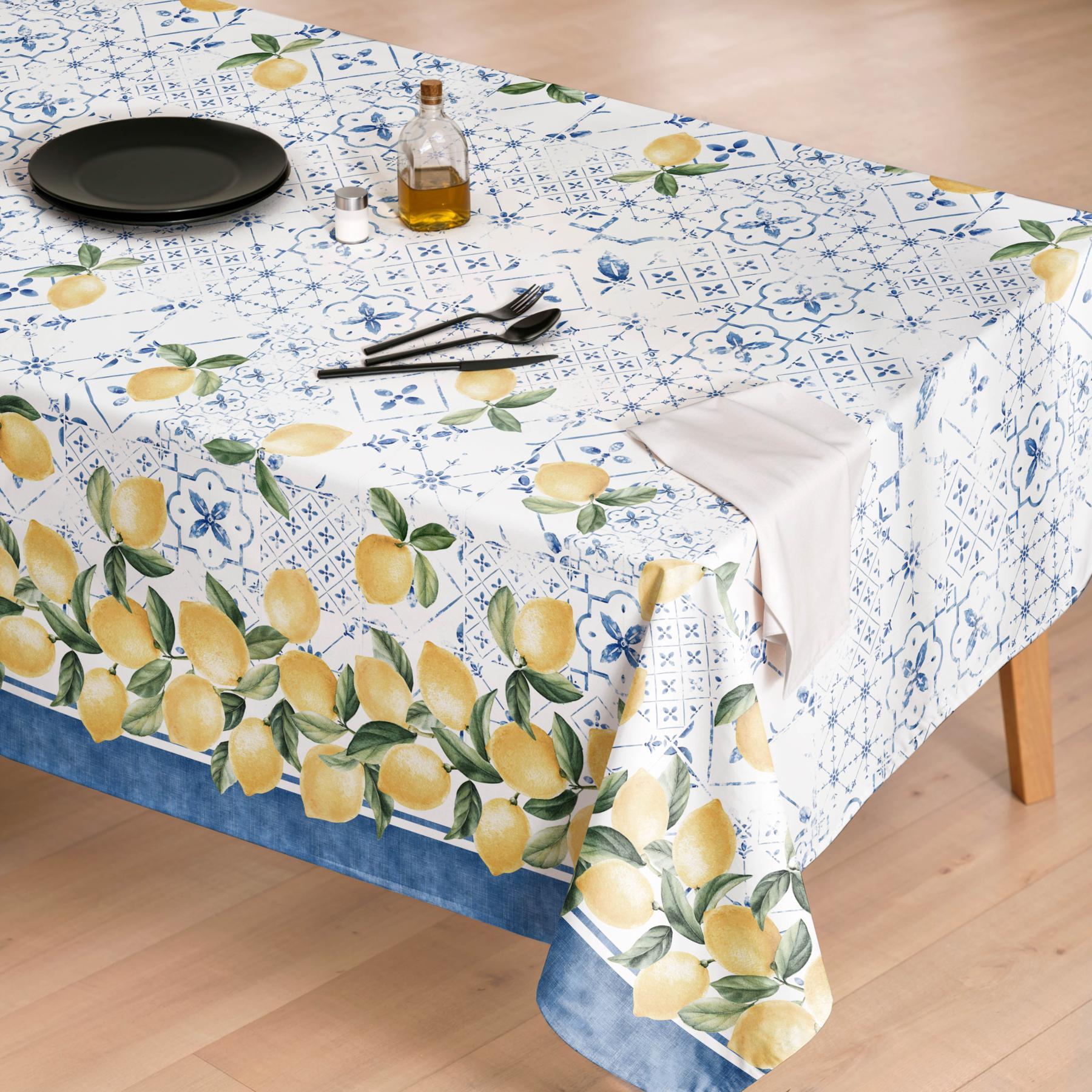 Mantel estampado antimanchas DORIS AZUL