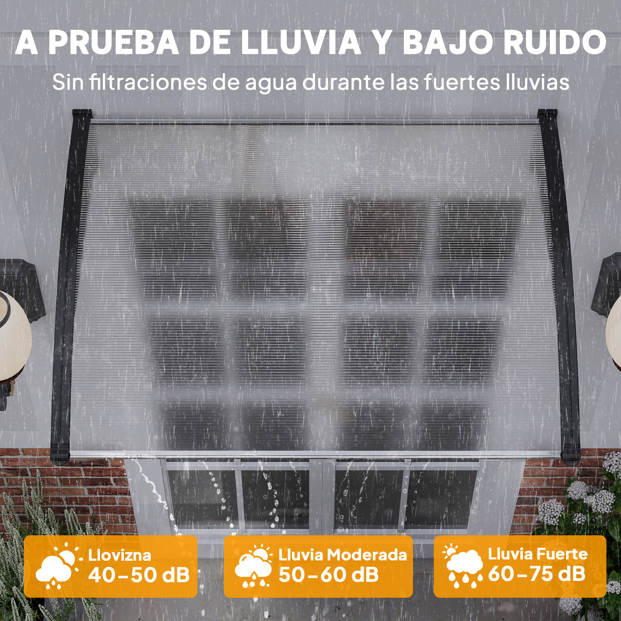 Marquesinas Exterior para Puertas y Ventanas, 122x89 cm, Tejadillo de Protección contra Sol y Lluvia, con Cubierta de Policarbonato, Soporte de Aleación de Aluminio, Blanco