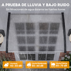 Marquesinas Exterior para Puertas y Ventanas, 122x89 cm, Tejadillo de Protección contra Sol y Lluvia, con Cubierta de Policarbonato, Soporte de Aleación de Aluminio, Blanco