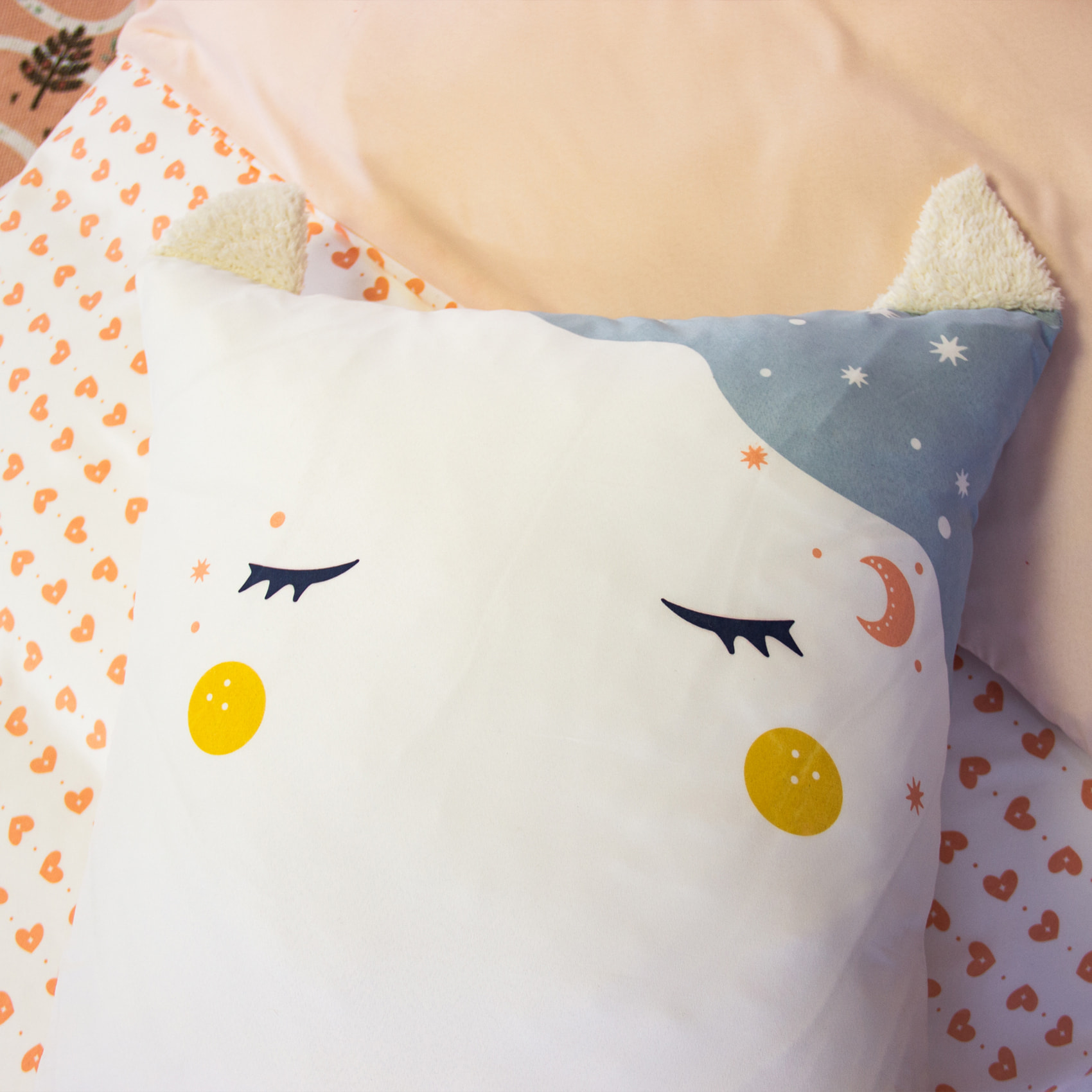 Parure de lit enfant licorne avec poche pour doudou - Rose