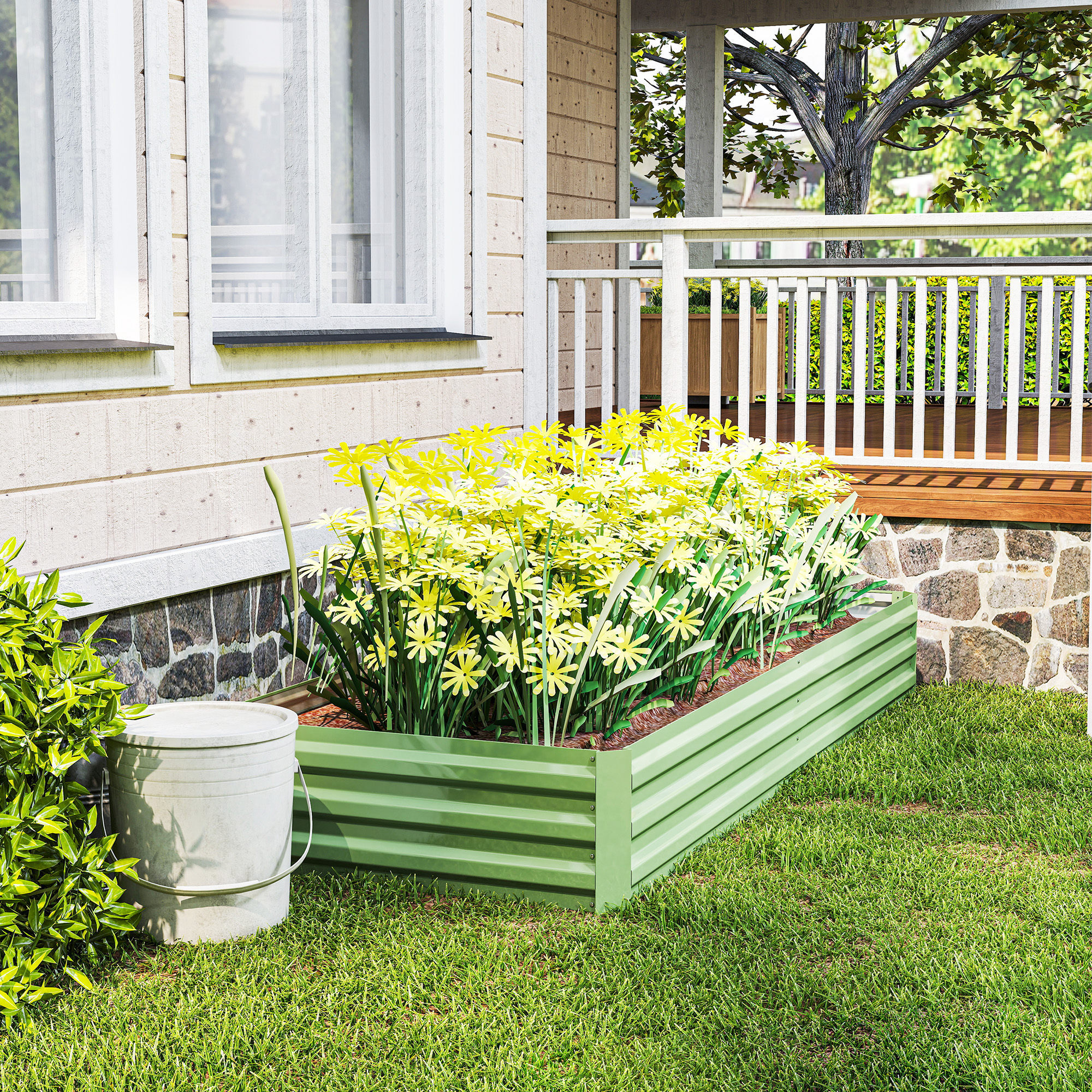 Carré potager de jardin dim. 241L x 90l x 30H cm tôle d'acier ondulée vert clair