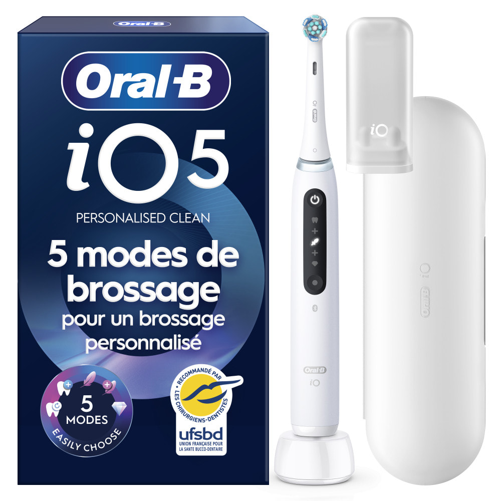Oral-B iO 5N - Avec Etui de Voyage - Blanche - Brosse À Dents Électrique connectée