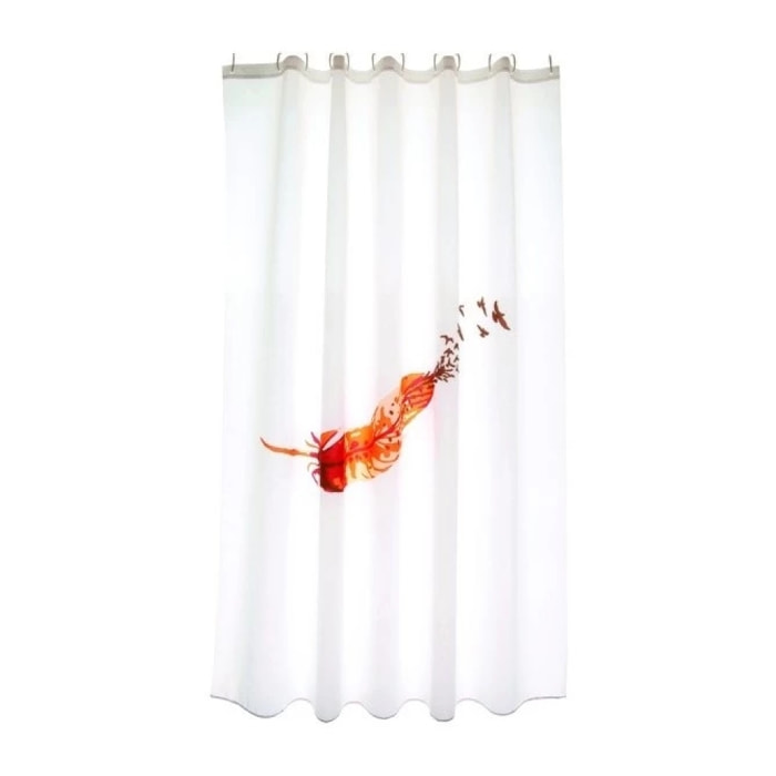 Rideau de douche Polyester INDIA 180x200cm QUALITE PREMIUM Orange & Blanc - Anneaux inclus MSV