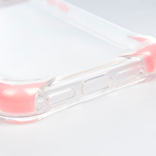 Custodia trasparente con rilievo protettivo per fotocamera, angoli rinforzati rosa, antiurto e anti-impronte Magsafe per iPhone 17 Pro.