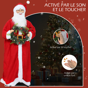 Figurine de Père Noël, debout de Père Noël rouge traditionnelle 110 cm, commande vocale, musique festive, bras pliables, pour les décorations d'intérieur et de fête
