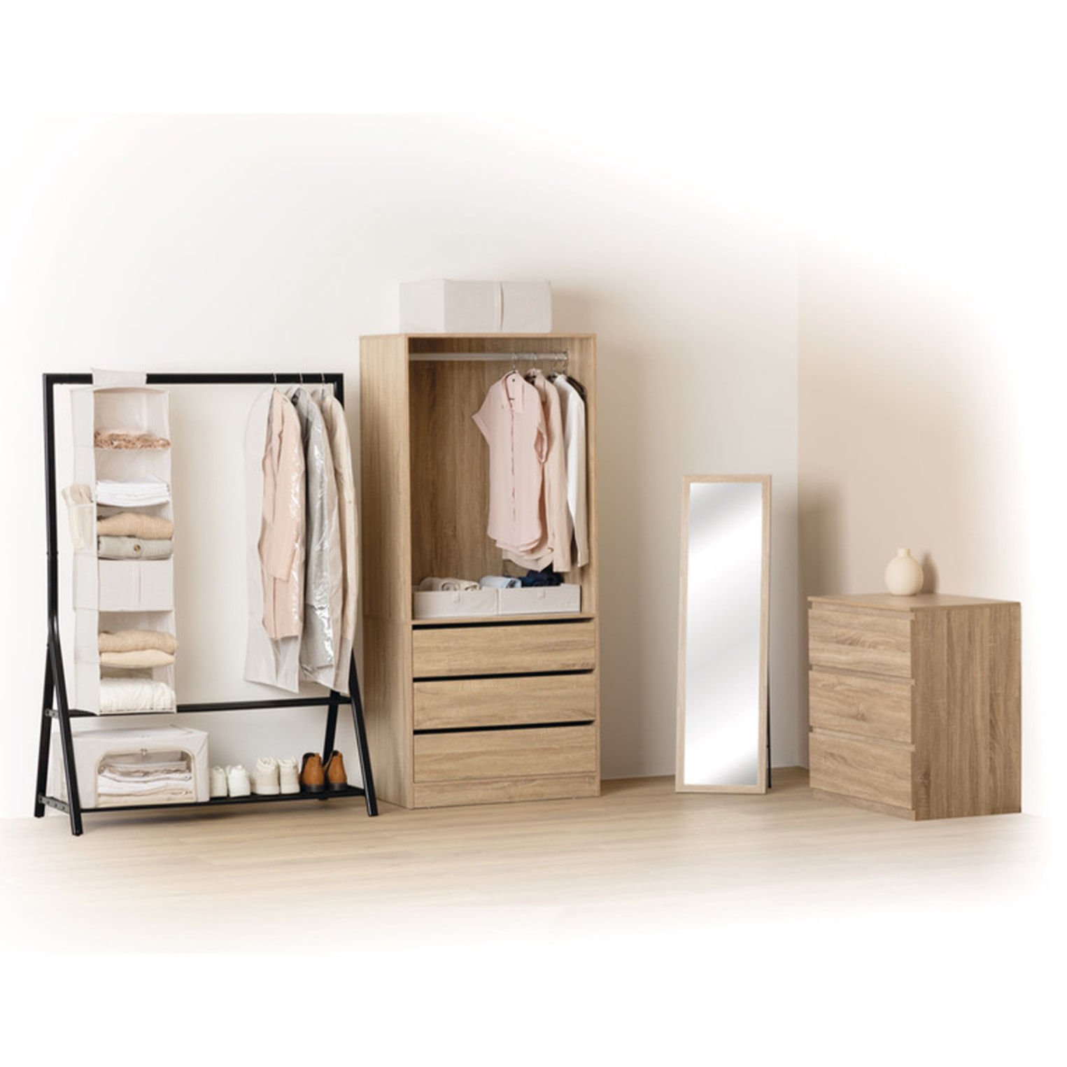 Dressing "Dolo" 3 tiroirs avec penderie effet bois