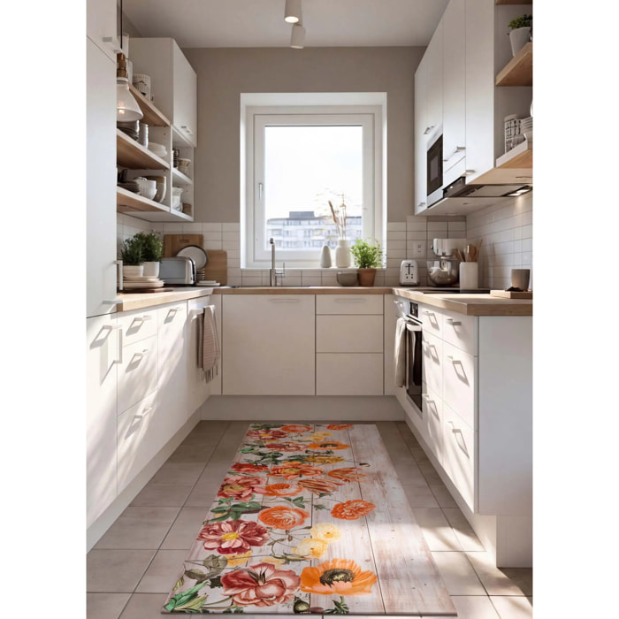 RICCI Alfombra lavable de cocina diseño floral multicolor, varias medidas disponibles.