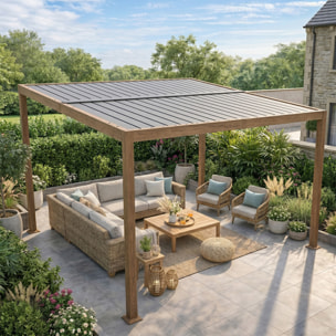 Pergola bioclimatique structure et lames orientables en aluminium effet bois 4x3m SOPRON