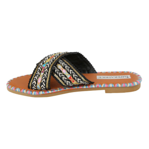 Ciabatte con fasce intrecciate ricamate multicolore