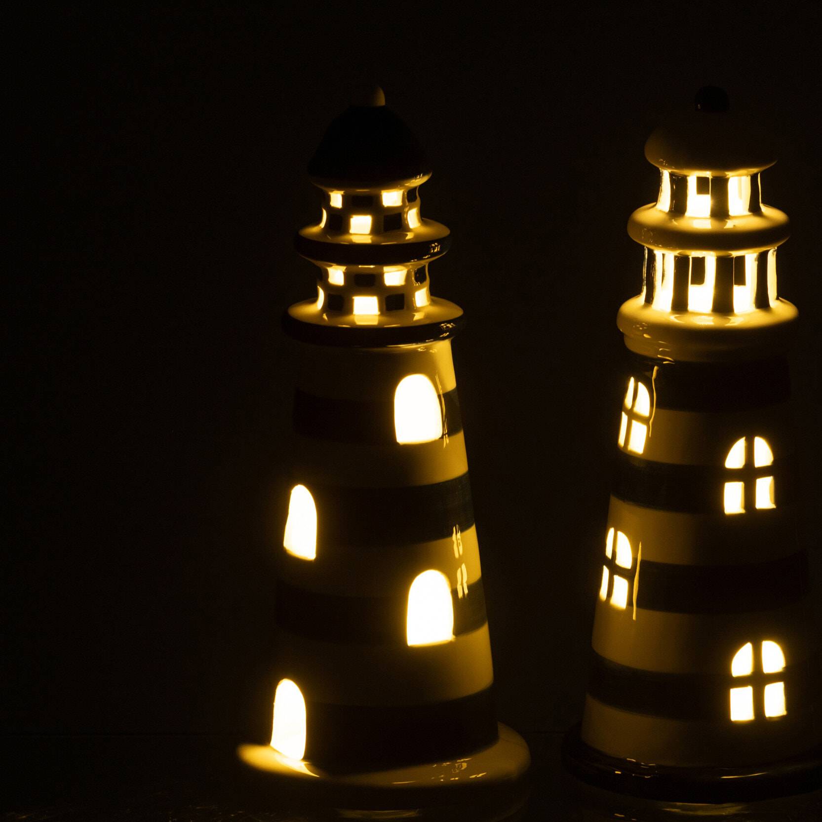 J-Line Phare Ligné - porcelaine - blanc/bleu - large - 2 pièces - Lampes LED