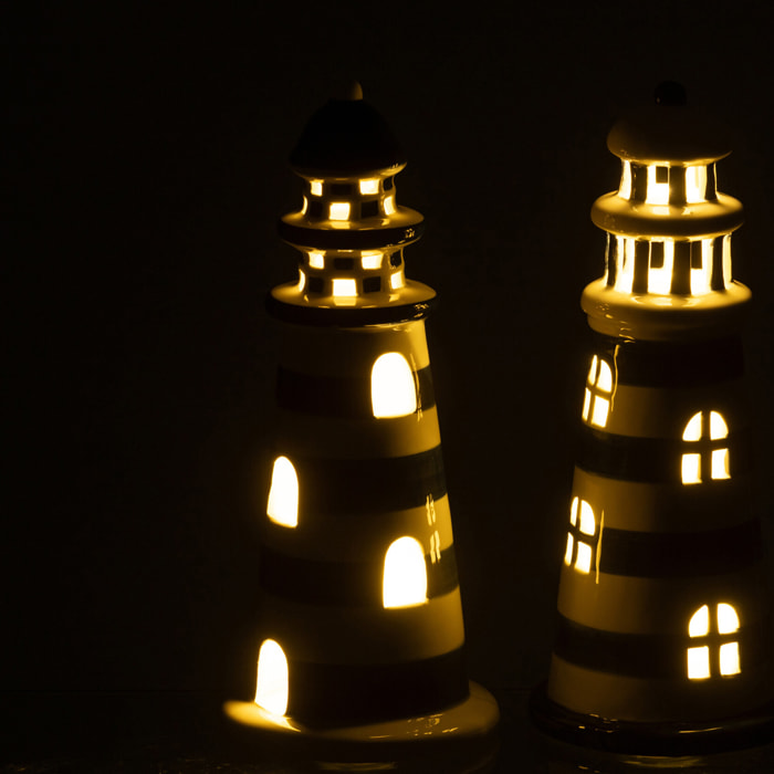 J-Line Phare Ligné - porcelaine - blanc/bleu - large - 2 pièces - Lampes LED