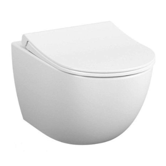 Pack WC Bâti support en verre trempé/aluminium brossé avec plaque intégrée, Blanc + WC sans bride Sento + Abattant softclose