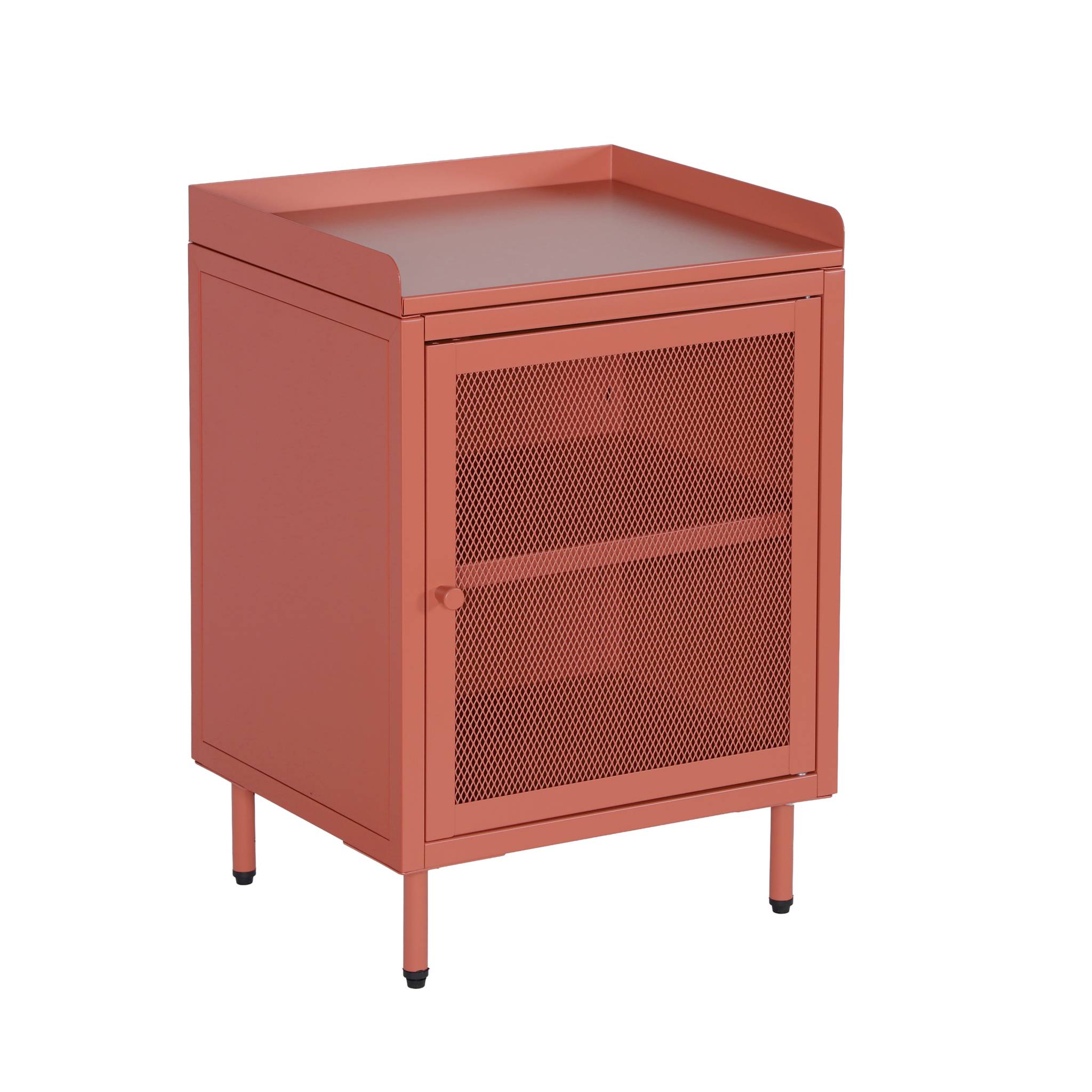Lot de 2 tables de chevet industrielles métal terracotta 1 porte grillagée. 40 x 37 x 58.5 cm - Ohio