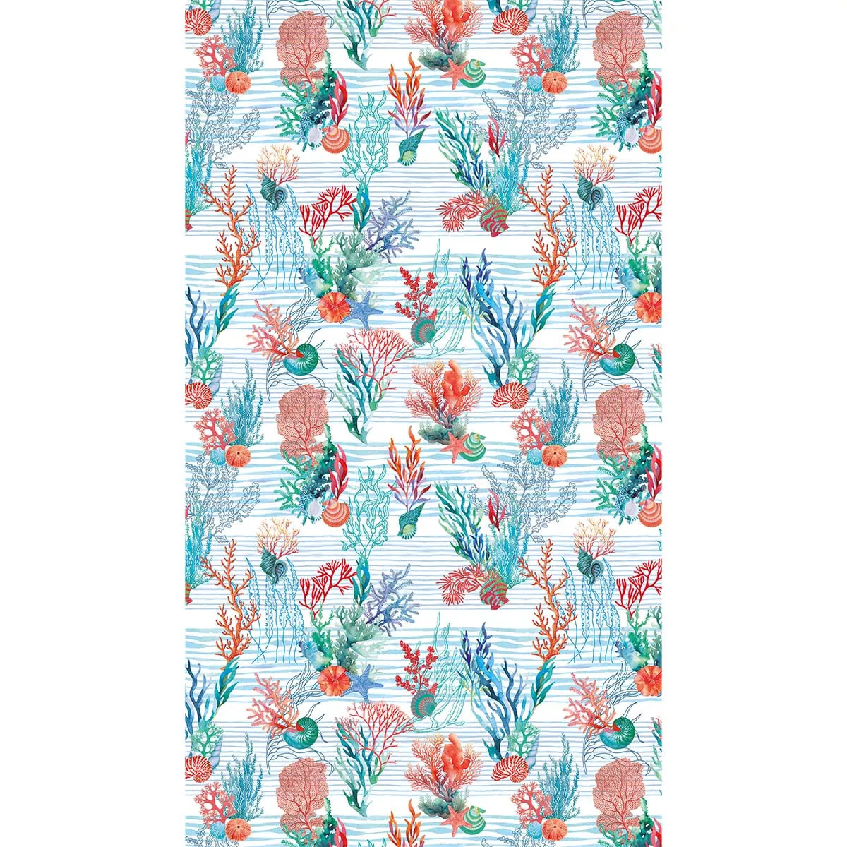 Fouta pur coton 350 g/m² imprimé bleu orange Algues corail