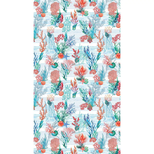 Fouta pur coton 350 g/m² imprimé bleu orange Algues corail