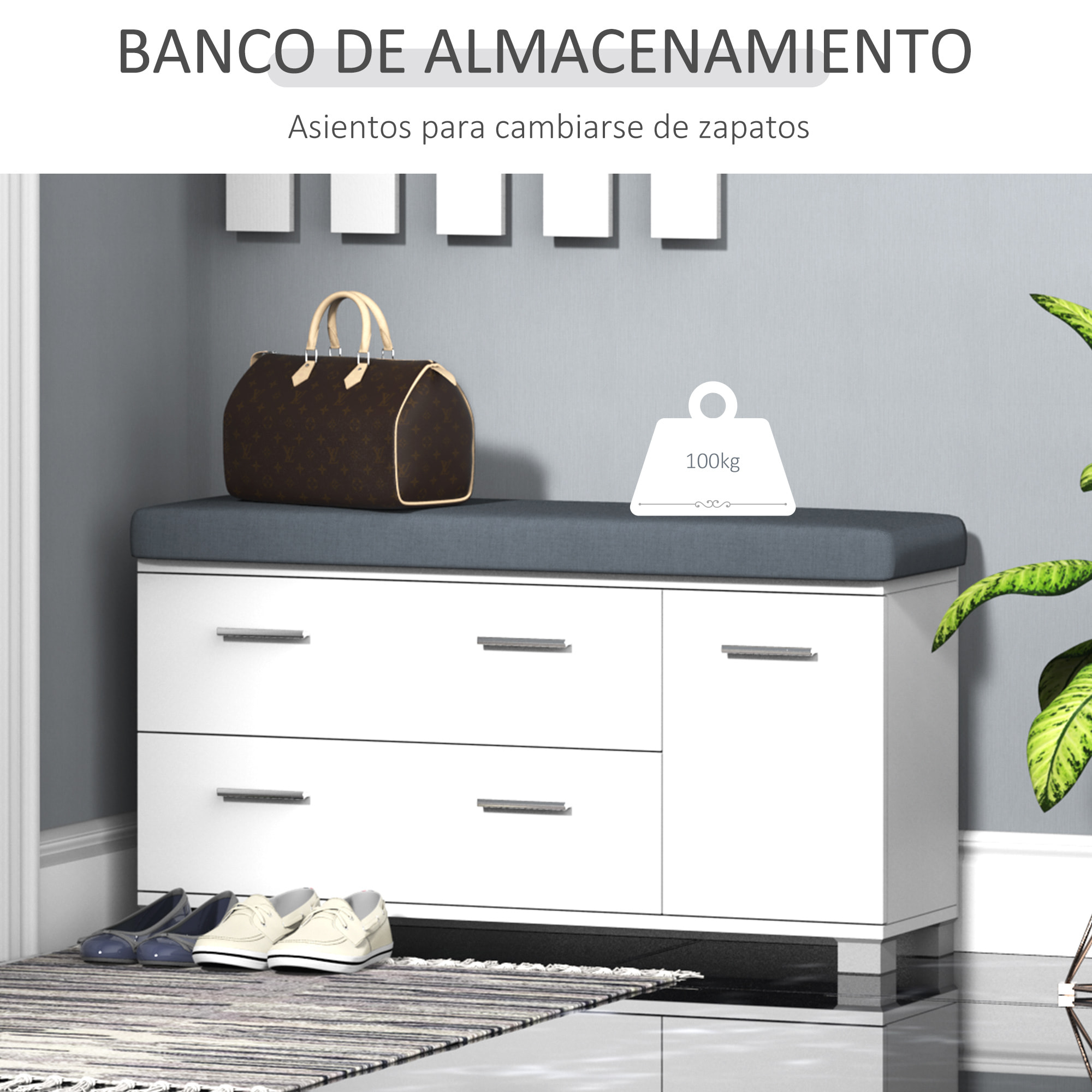 Conjunto de Recibidor de Entrada con Espejo Perchero y Zapatero Muebles de Entrada con 3 Ganchos Estante y 2 Cajones para Pasillo Blanco