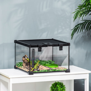 Terrarium en verre couvercle grillagé coulissant verrouillable distributeur eau thermomètre inclus