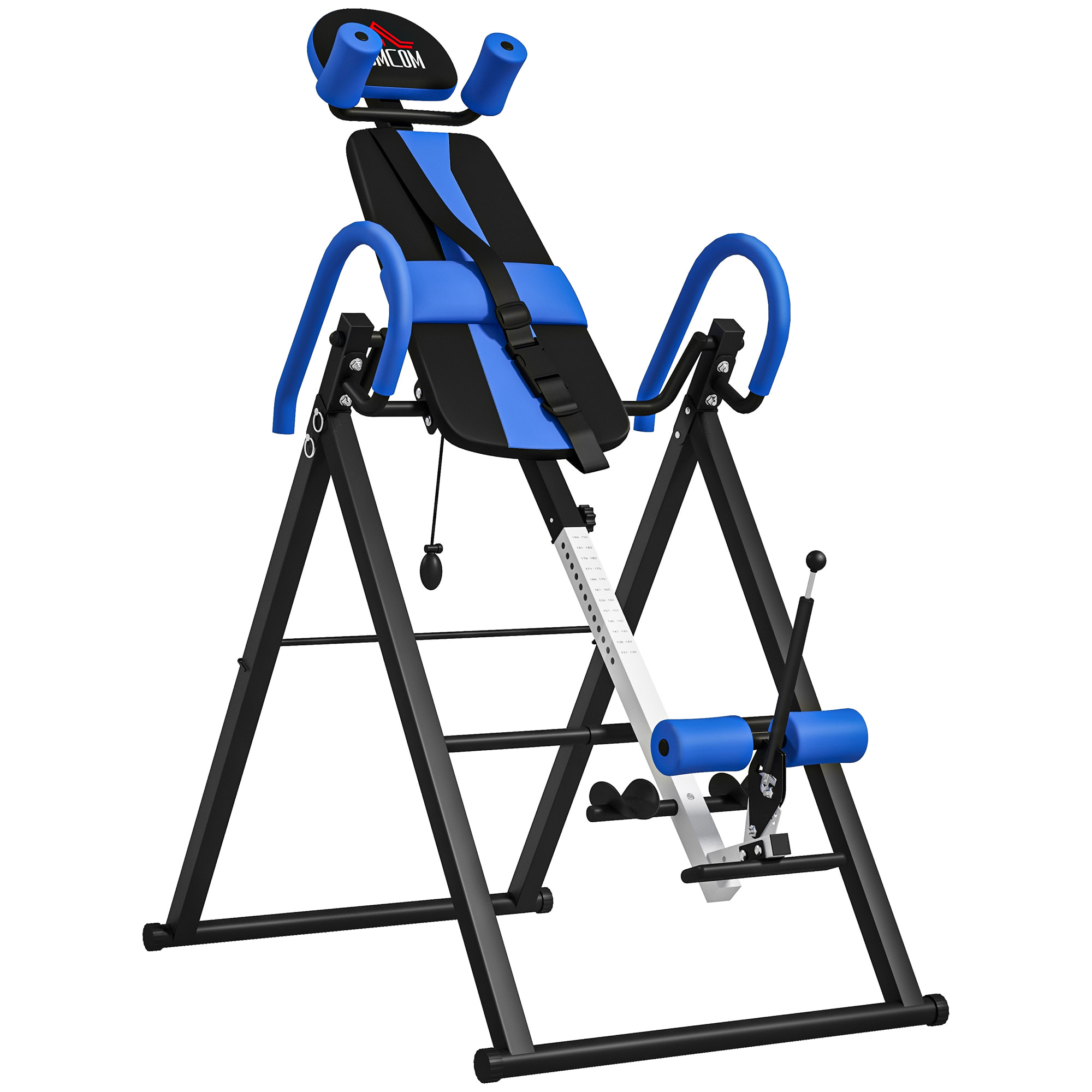 Table d'inversion de musculation pliable ceinture de sécurité réglable angle inversé ajustable 3 niveaux acier bleu noir