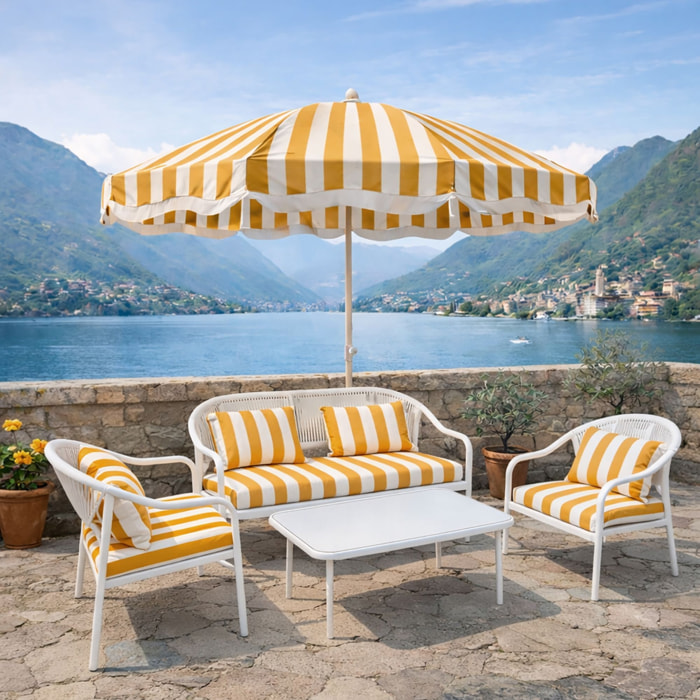 Salon de jardin 4 places en métal et coussin en tissu jaune POSITANO