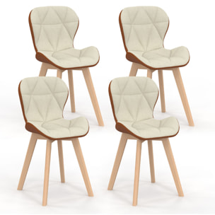 Chaises Gladys en tissu beige et camel et pieds bois - lot de 4