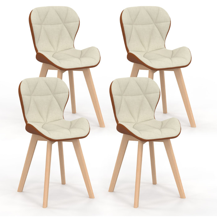 Chaises Gladys en tissu beige et camel et pieds bois - lot de 4