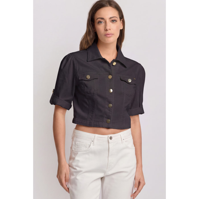 Kocca - Giubbino corto con bottoni logati Donna, Denim color, Colletto di camicia