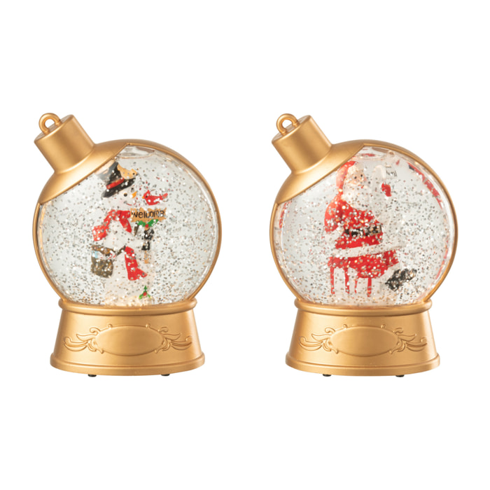 J-Line suspension Boule À Neige Bonhomme De Neige + Père Noël - plastique - blanc - 2 pcs