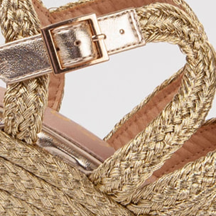 Sandalia De Cuña - Dorado - Altura: 9 Cm