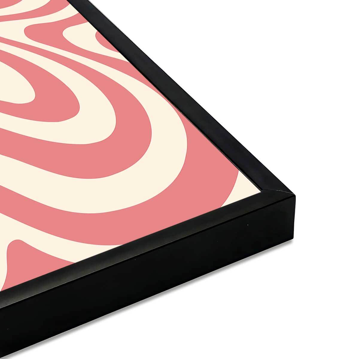 Affiche encadrée motif abstrait ondulé rose Affiche + cadre en métal - Noir