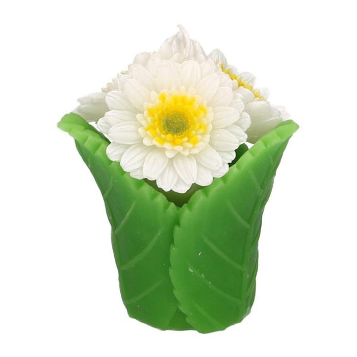 Candela a forma di margherita bianca con vaso cmø10,5h12,5