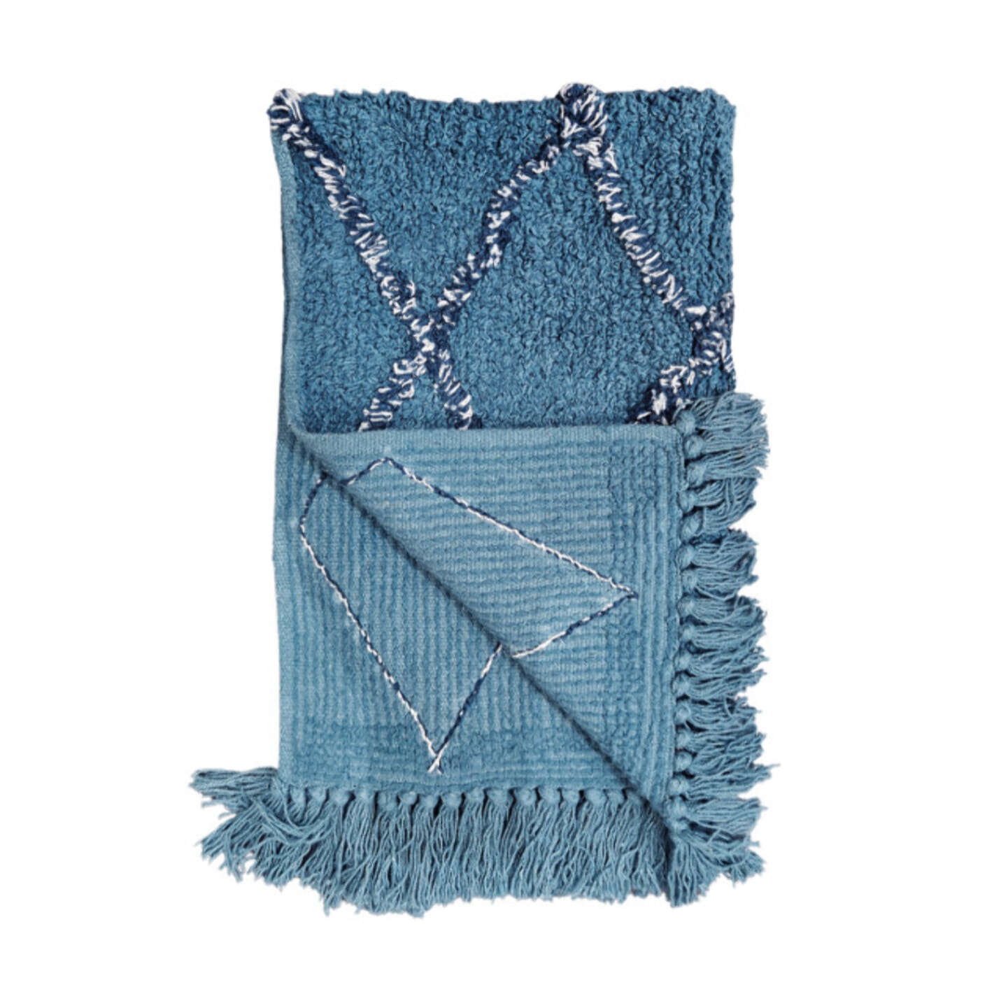 Tapis rectangulaire bleu style berbère avec franges - MOMBA