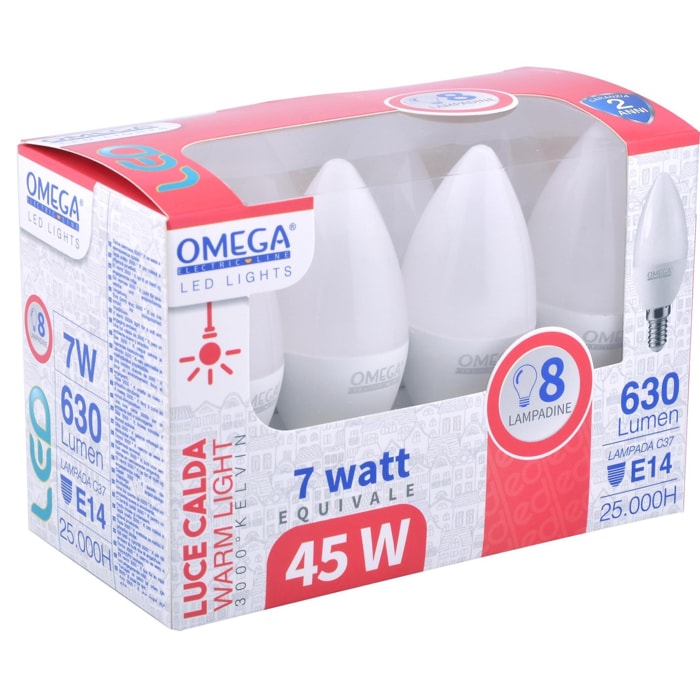 OMEGA Set 8 pz candela LED C37-6W