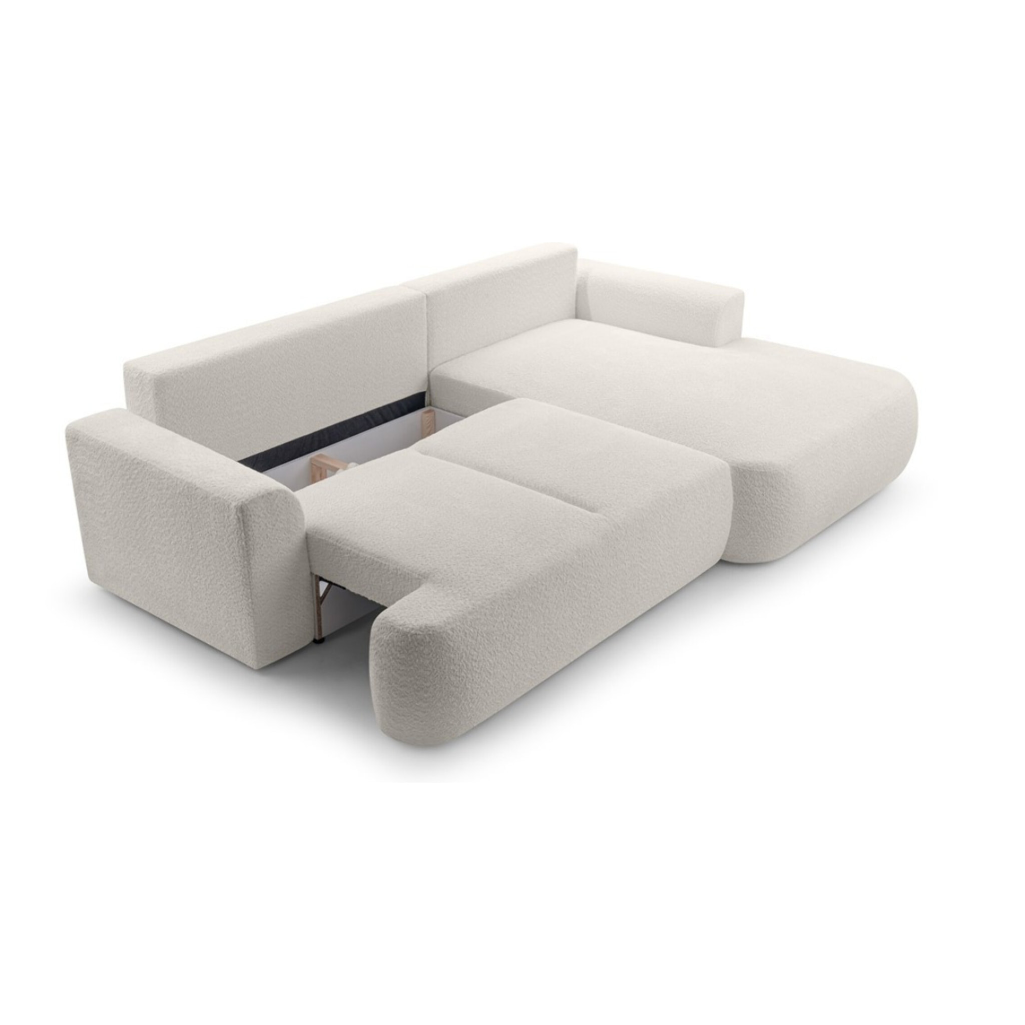 Candela - canapé d'angle droit 4 places - convertible avec coffre - en tissu bouclette - Beige