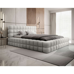 Kingston - lit coffre - 160x200 - sommier inclus - en tissu bouclette - Blanc