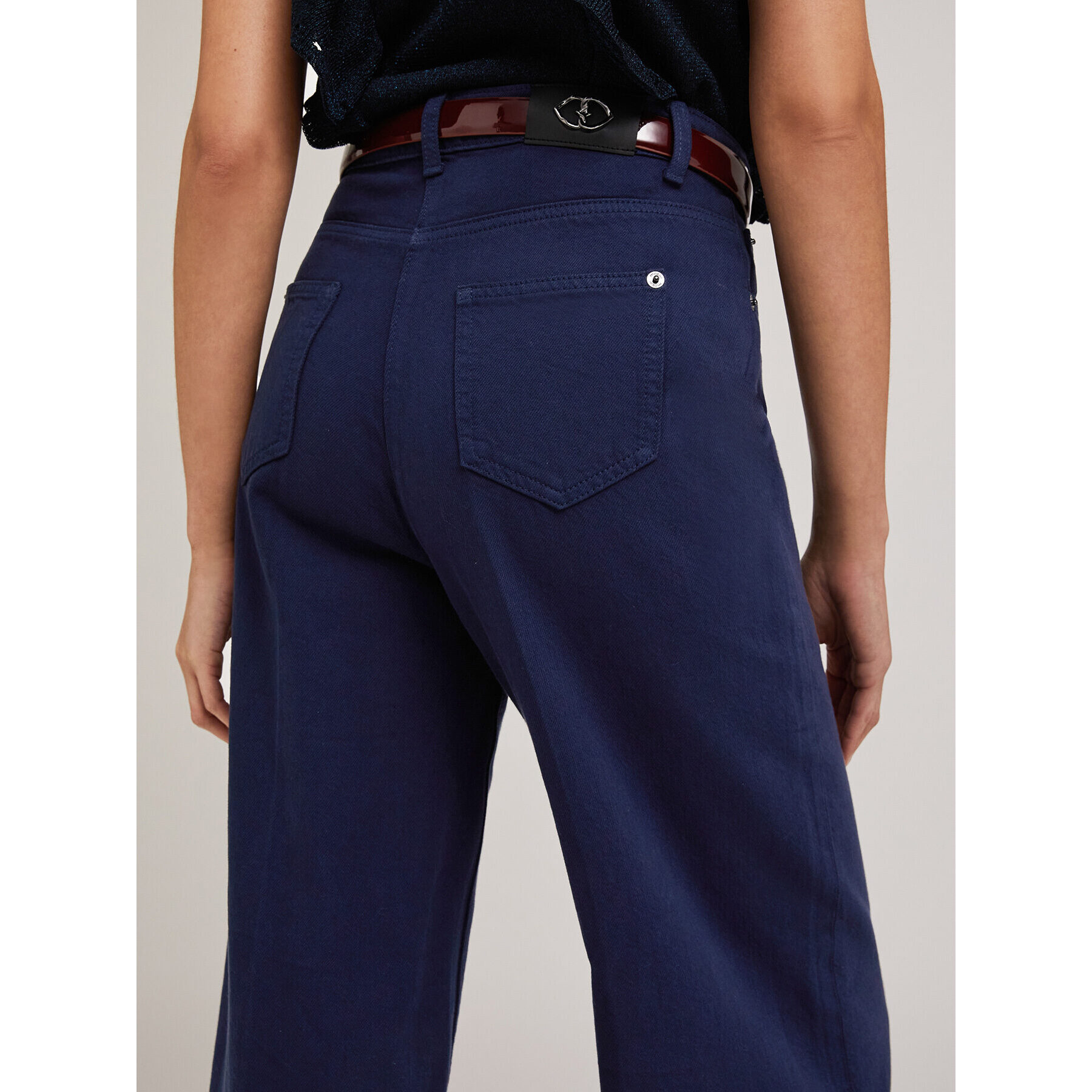 Motivi - Pantalón wide en drill de algodón - Azul