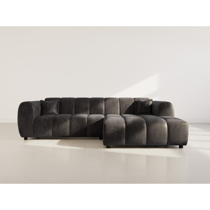 Curtis - canapé d'angle droit 4 places en simili - Noir