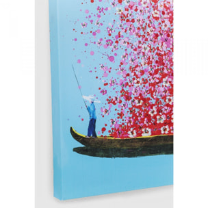 Tableau Touched fleurs pirogue 30x40cm bleu et rose Kare Design