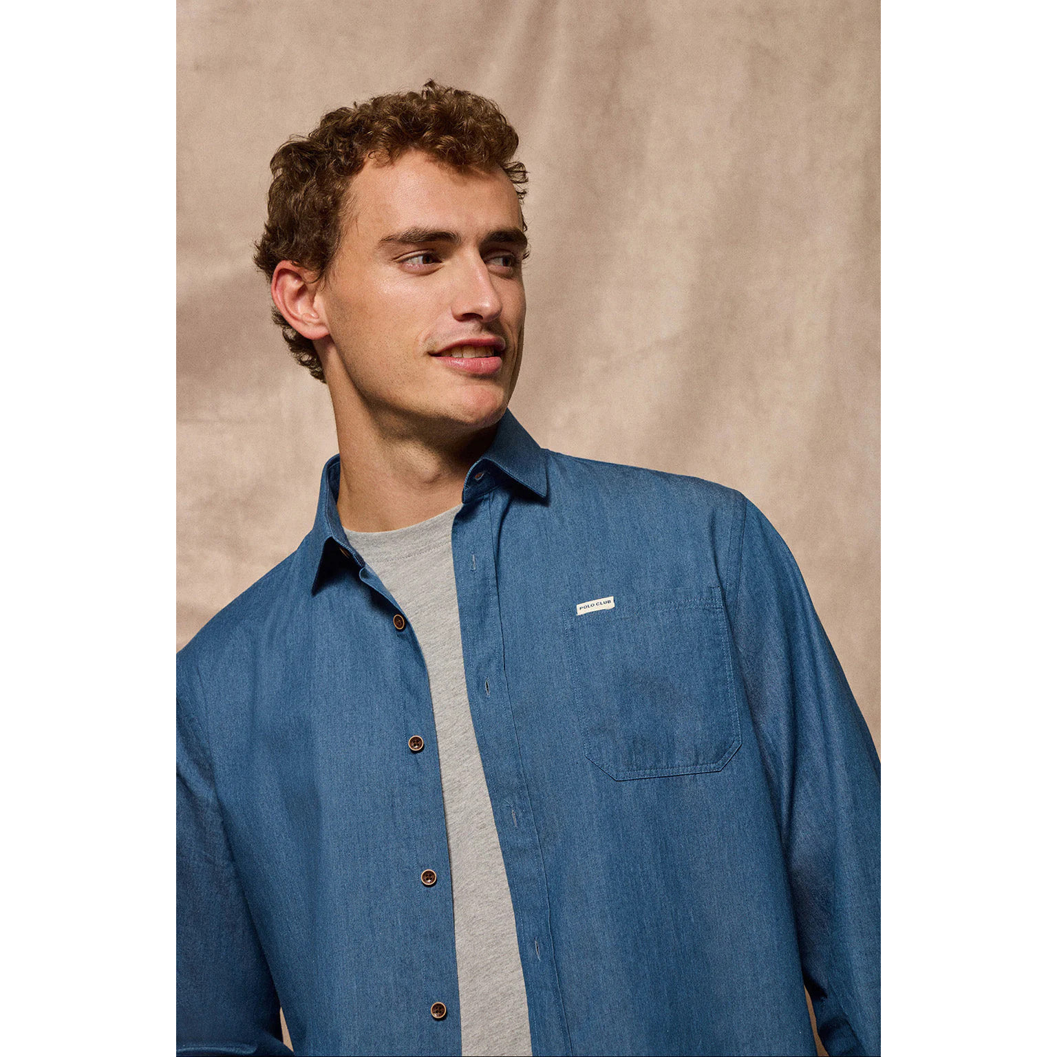Camicia in denim con tasca e particolari Polo Club