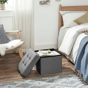 Pouf contenitore pieghevole grigio scuro in simil lino