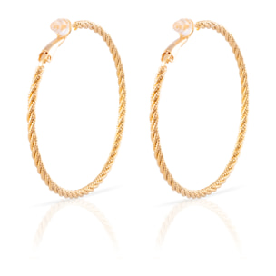 Pendientes de aro trenzado de cobre con baño de oro auténtico y acabado brillante, 50 mm, cierre catalán de plata de ley 925 con acabado dorado electroplateado.