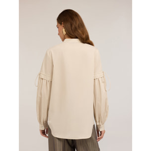 Motivi - Blusa over con maniche arricciate - Beige