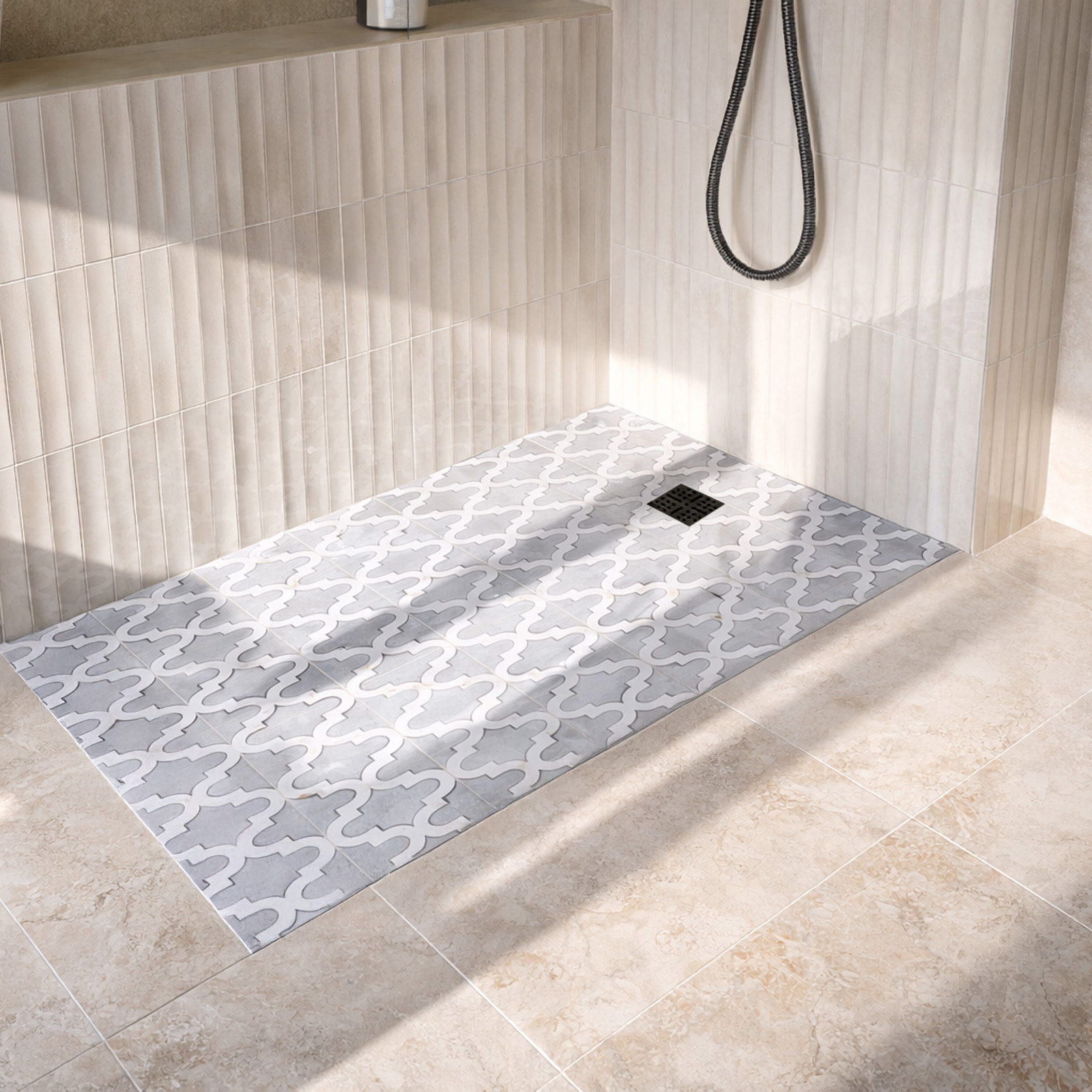 LOT de 2 Receveurs de Douche à Carreler 90x160 cm avec Bondes à Sortie Horizontale - Grille Inox