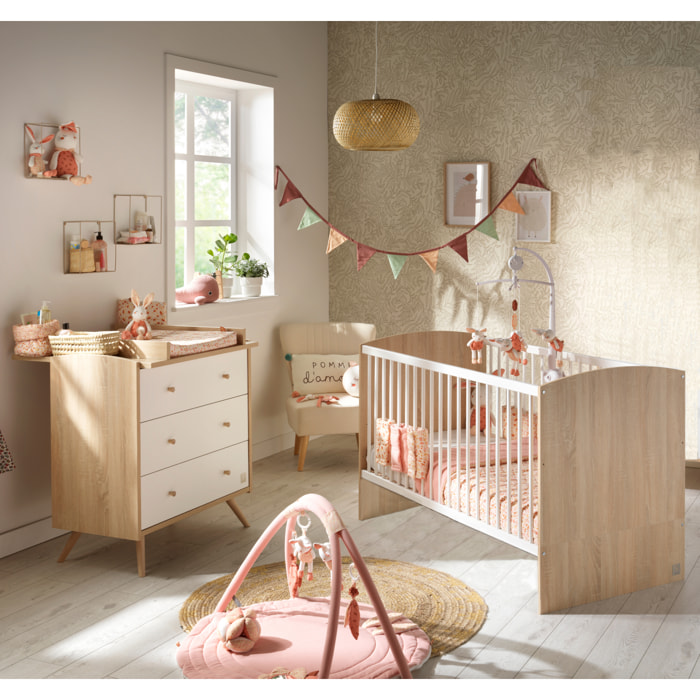 Chambre bébé évolutive Access, Lit 140x70 et Commode à langer - Chêne doré