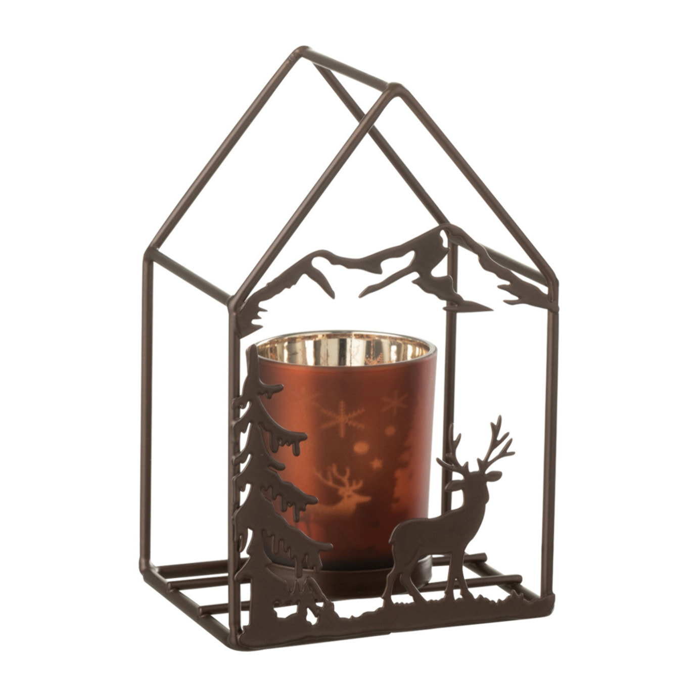 J-Line photophore Maison 1 - verre/fer - rouille/brun