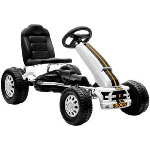 AIYAPLAY Kart Pedales para Niños de +3 Años, Go Kart con Asiento Ajustable, Volante, Freno Manual, Marco de Aluminio y Acero, Carga 30 kg, Blanco